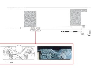 <p>Fig. 6. The eastern doorway of Charkhāb with a decorated door socket (after Zehbari, “The Borazjan Monuments: A Synthesis of Past and Recent Works,” fig. 12)</p>
