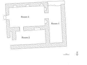 <p>Fig. 3. The plan of the excavated building at Barzqawāleh 1 (after Hourshid and Mousavi Haji, “Kāvosh-e bāstānshenāsi dar mohavate-ye Barzqawāleh 1,” p. 99, fig. 8)</p>
