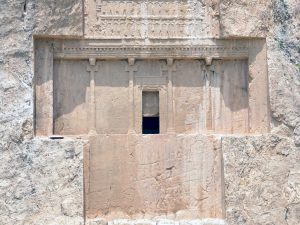 <p>Fig. 2. Naqsh-e Rōstam. Tomb of Darius the Great. Below are the Sasanian rock reliefs depicting equestrian combats of Bahram II (image: courtesy of Carole Raddato, www.followinghadrianphotography.com).</p>
