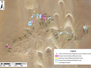 <p>Fig. 1. Map showing the lines of qanats at Ain Manāwir (photo: J. Thibeau)</p>
