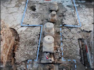 <p>Fig. 7. The platform with gypsum stands and stone column bases (photo: Y. Moradi)</p>
