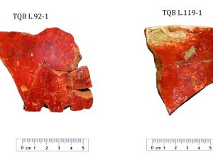 <p>Fig. 3. Two samples of Matte Red Slipped Ware sherds from Trench B, Qasrdasht (photo: M. T. Atayi)</p>
