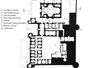 <p>Fig. 2. St. Stepanos. General plan of the monastery with key structures (after <em>St. Stephanos</em>, Documents of Armenian Architecture 20, p. 57).</p>
