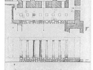 <p>Fig. 16. Hakemi’s excavations in 1955. Plan of the main building with a colonnade (Hakemi, “The Excavation of Khurha,” <em>East and West</em> 40/1, 1990, p. 22, fig. 11)</p>

