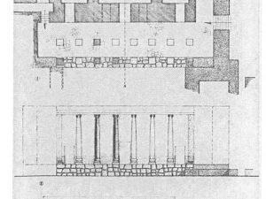 <p>Fig. 16. Hakemi’s excavations in 1955. Plan of the main building with a colonnade (Hakemi, “The Excavation of Khurha,” <em>East and West</em> 40/1, 1990, p. 22, fig. 11)</p>
