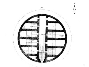 <p>Fig. 2. The central tower of the Maragha Observatory (after Varjavand, <em>Kavosh-e Rasadkhāneh-ye Marāgha)</em></p>
