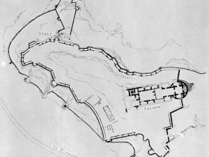 <p>Fig. 2. Topographic plan of Qal’eh Dōkhtar (image: D. Huff, “An Archaeological Survey in the Area of Firūzābād, Fārs, in 1972,” p. 165, fig. 1)</p>
