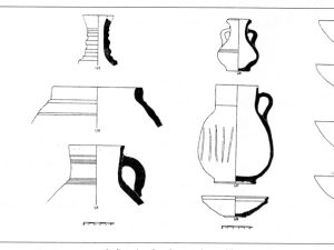 <p>14. Drawing of ceramic finds from Saleh Davood (Rahbar, “Ārāmgāh-e zirzamini-ye elymā’i dar Sāleh Dāvood,” p. 310, fig. 11)</p>
