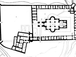 <p>Fig. 2. St. Thaddeus. The plan of the monastery with two courtyards and the church (after <em>St. Thadei’ Vank</em>, Documents of Armenian Architecture 4, p. 59).</p>
