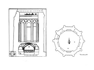 <p>Fig. 2. Gonbad-e Kabūd. Ground plan and section  (after Daneshvari, <em>Medieval Tomb Towers of Iran, </em>fig. 14).</p>
