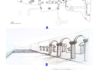 <p>Fig. 2. A. Plan of the architectural remains at Qalā Guri. B. Reconstruction of the eyvān with arcades. C. and D. Reconstruction of decorated columns (photo: A. Hasanpour)</p>
