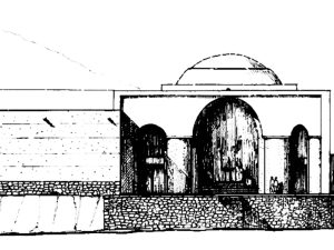 <p>Fig. 3. Reconstruction of the northern façade of the fire temple at Atash-Kūh by Maxime Siroux (photo: after M. Siroux, “Le site d’Atesh-Kouh près de Delidjan,” <em>Syria</em>, vol. 40/1, fig. 9)</p>
