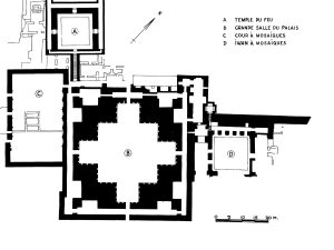 <p>Fig. 5. Plan of the archaeological site (after Ghirshman, <em>Fouilles de Châpour. </em><em>Bîchâpour</em>, vol. 2, plan II)</p>
