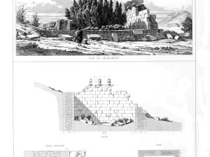 <p>Fig. 9. View of the temple in 1841. Note that the northwestern wall had three pieces of its protruding sculptures (after Flandin and Coste, <em>Voyage en Perse</em>, vol. 1, pl. XLVII)</p>
